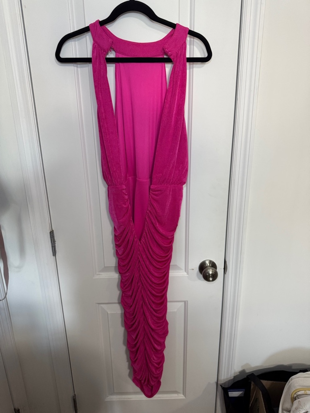 Lulu's Hot Pink Ruched Midi Dress